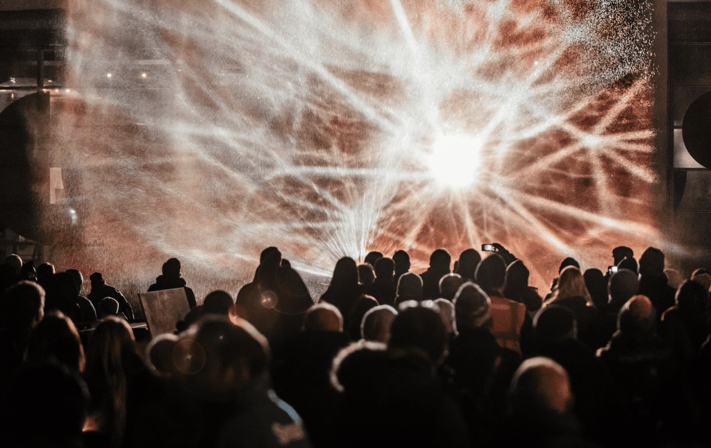 Crowd looking at Millenium Constellations at Layered Realities.