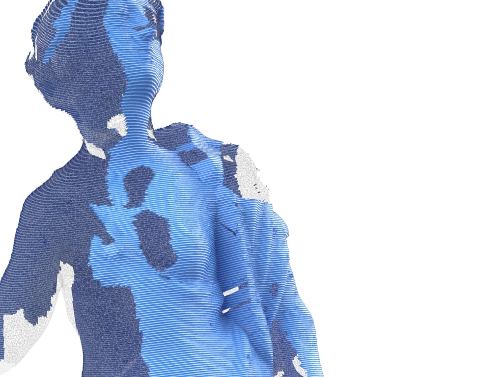 layered scan of blue statue