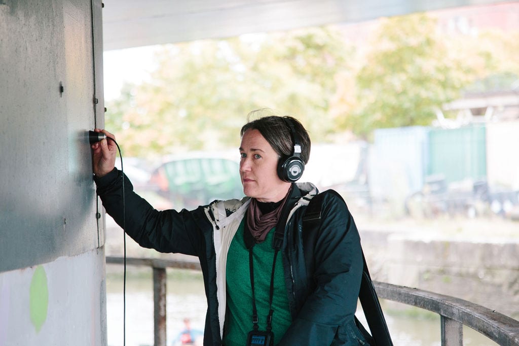 Deep Listening Walk by Kathy Hinde at Bristol Plimsole Bridge for Control Shift Festival, 2020. Photo by Ibi Feher